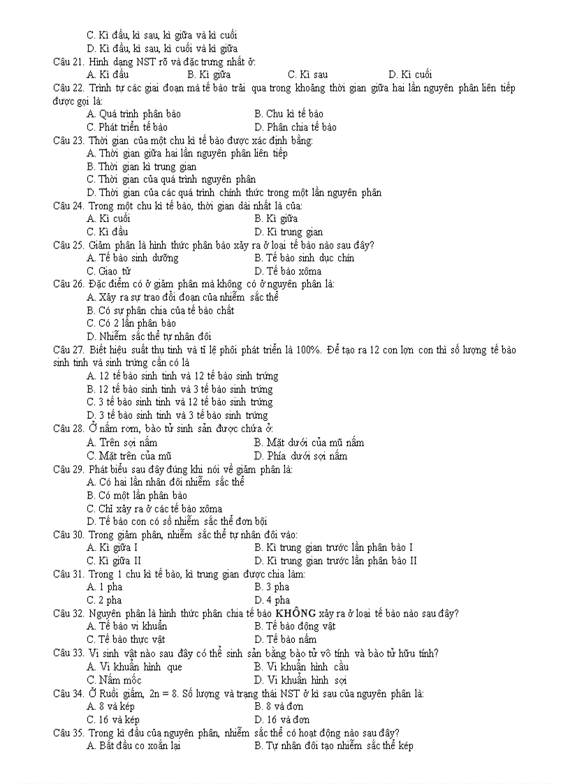 image for page Đề kiểm tra Đáp án sinh học 10 giữa kì II