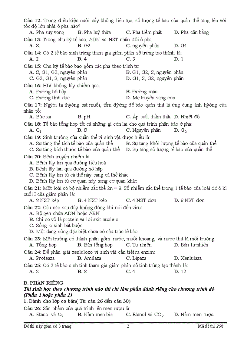 image for page Đề KT Sinh 10 HK II 8