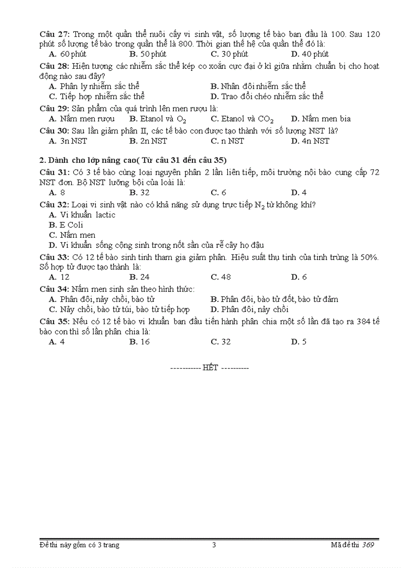 image for page Đề KT Sinh 10 HK II 10