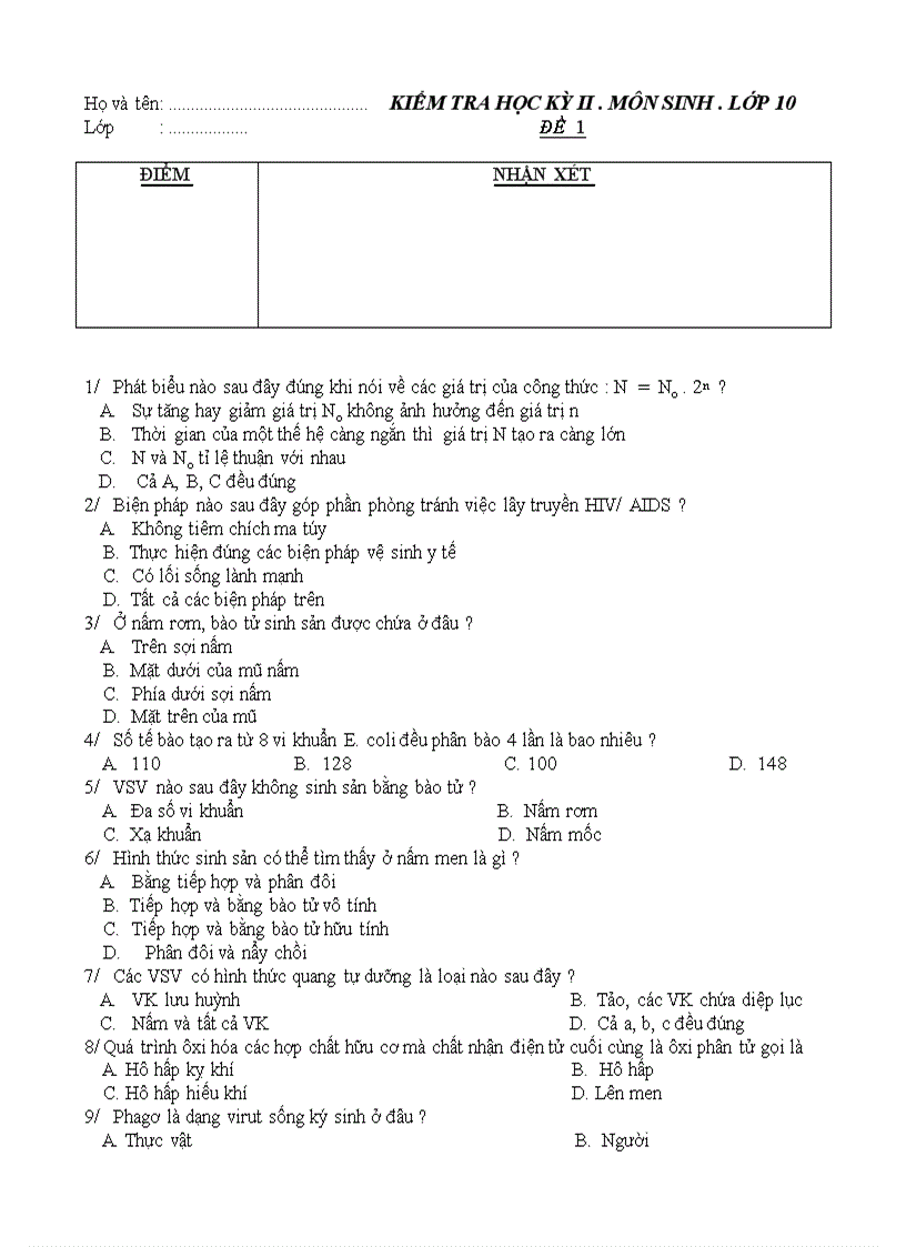 image for page Đề KT Sinh 10 HK II 7