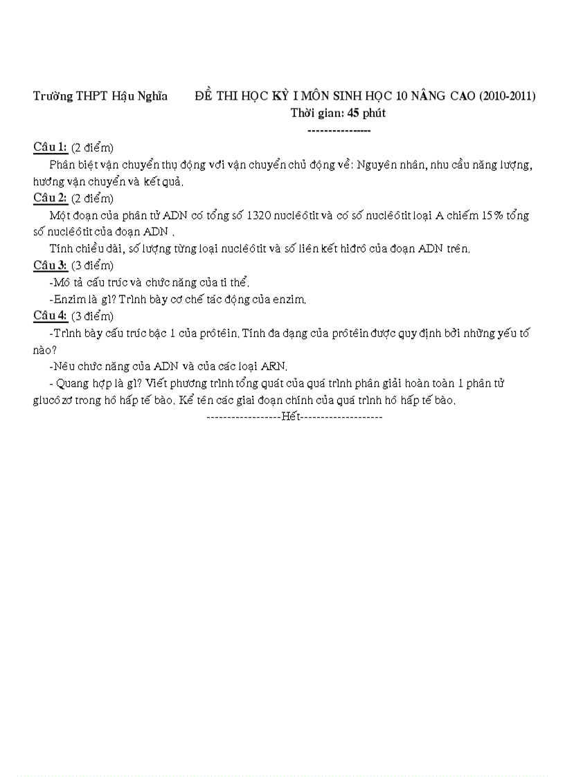 image for page Đề thi học kì i môn sinh học 2010 2011