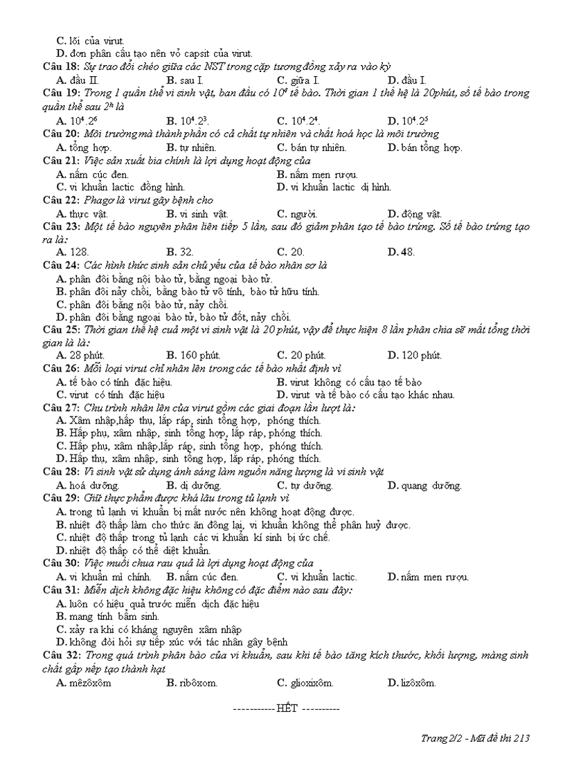 image for page Đề thi học kỳ II môn Sinh học 10 đã trộn 4 đề