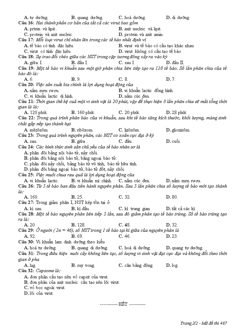 image for page Đề thi học kỳ II môn Sinh học 10 đã trộn 4 đề