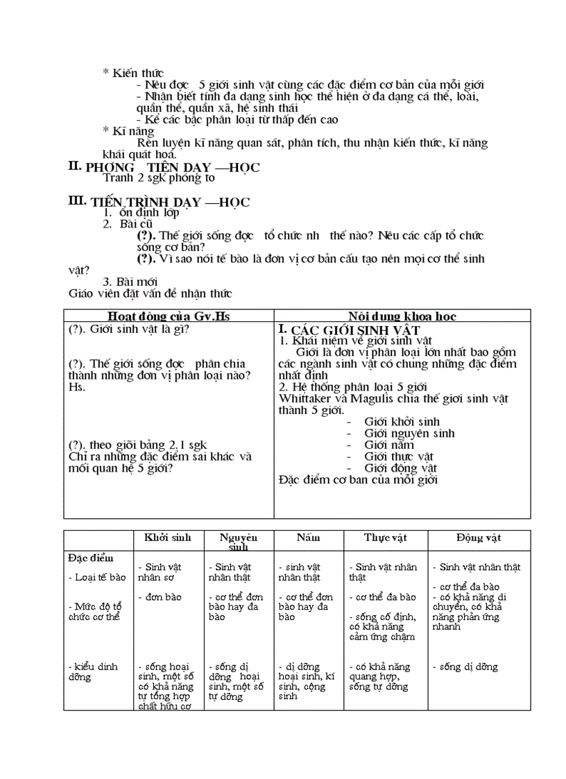 Giáo án sinh 10 nâng cao mới