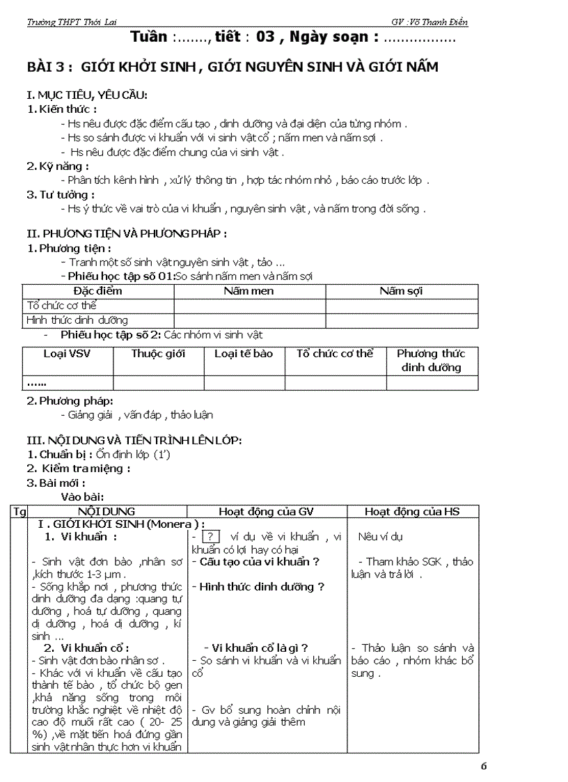 Giáo án sinh học 10 bạn nâng cao