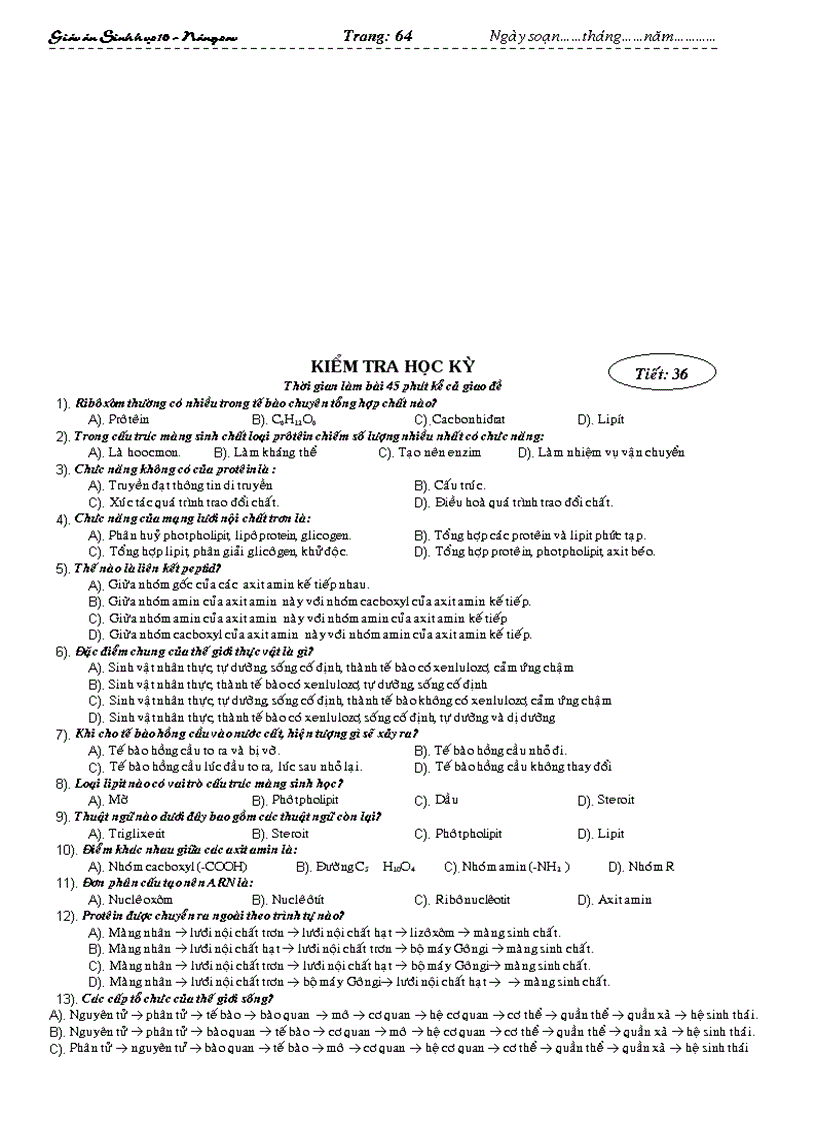 image for page Giáo án Sinh học 10 nâng cao đầy đủ từ tiết 1 đến tiết 48