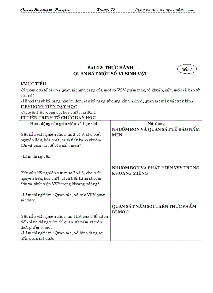 image for page Giáo án Sinh học 10 nâng cao đầy đủ từ tiết 1 đến tiết 48