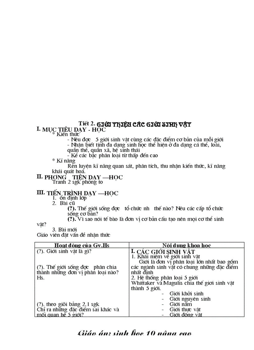 image for page Giáo án sinh lớp 10 Nâng cao
