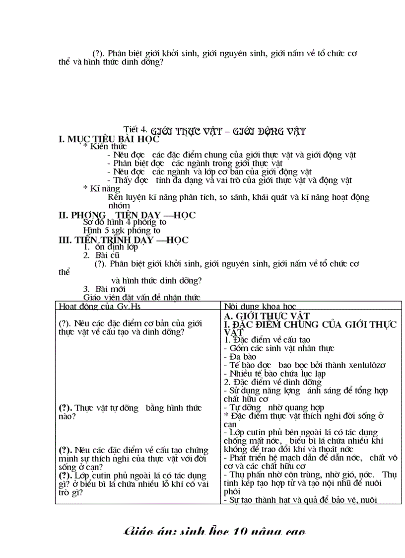 image for page Giáo án sinh lớp 10 Nâng cao