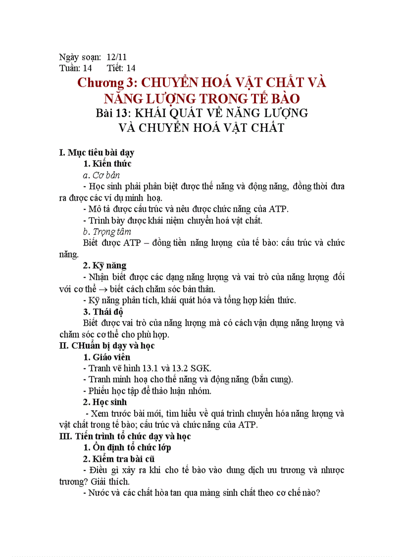 image for page Khái quát về chuyển hóa vật chất và năng lượng đề thi HKI sinh 10