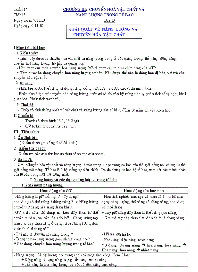 image for page Khái quát về năng lượng và chuyển hoá vật chất