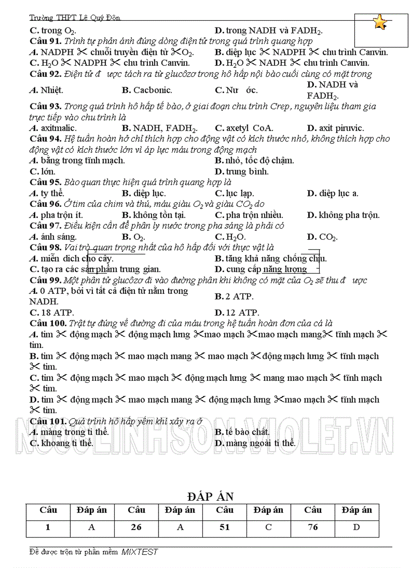 image for page Si10 Đề cương ôn tập học kỳ I Sinh học 10 101 câu trắc nghiệm kèm đáp án