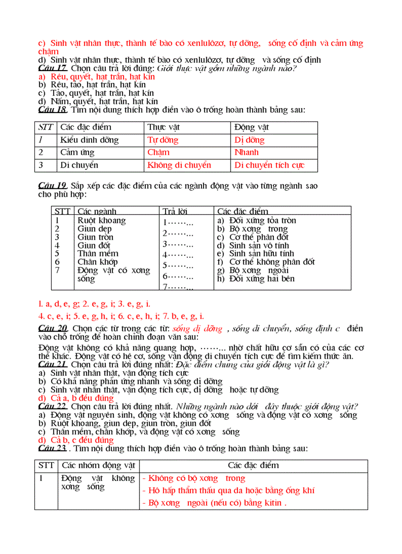 image for page Trắc nghiệm phần 1 lớp 10 Giới thiệu chung về thế giới sống