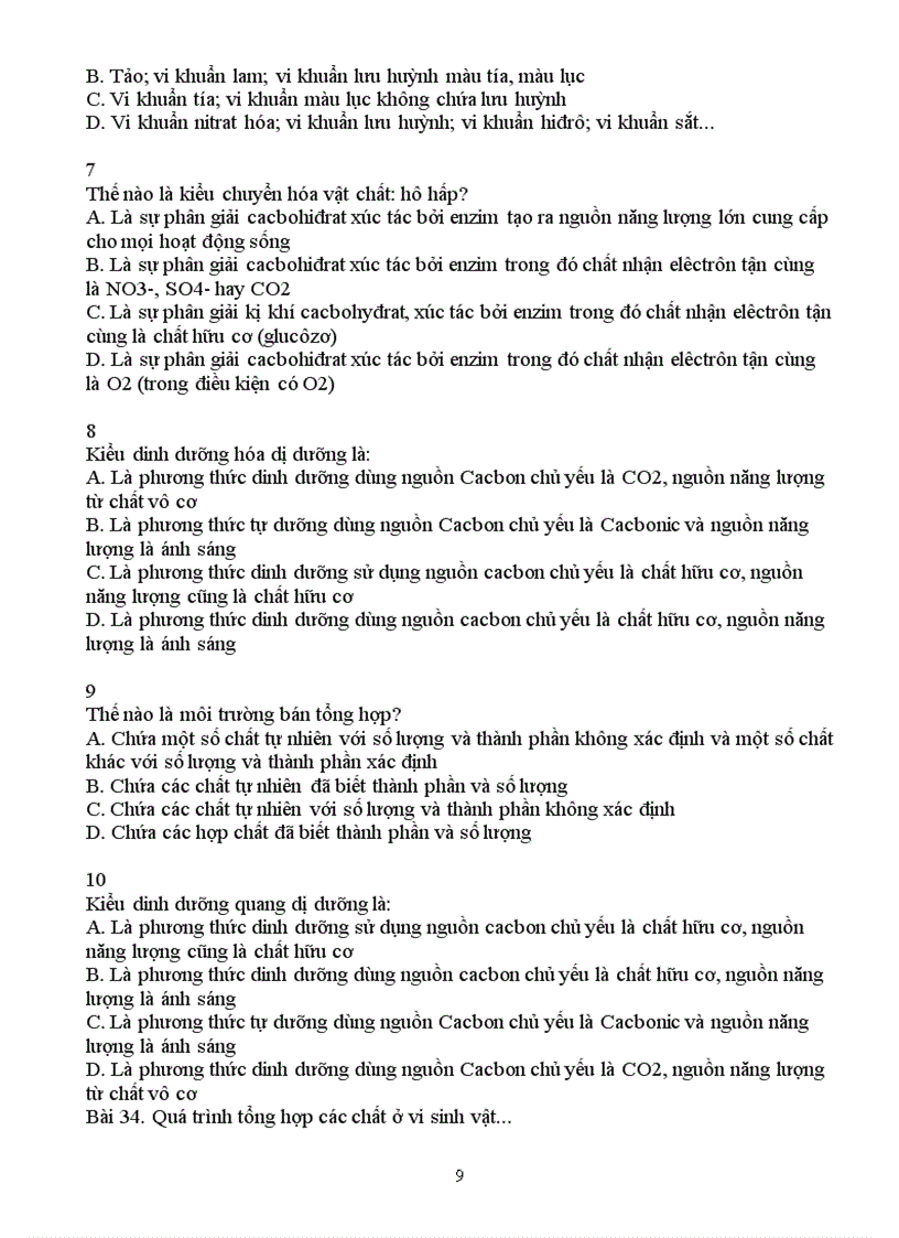 image for page Trắc nghiệm sinh học 10 theo từng bài trong SGK NC HK II