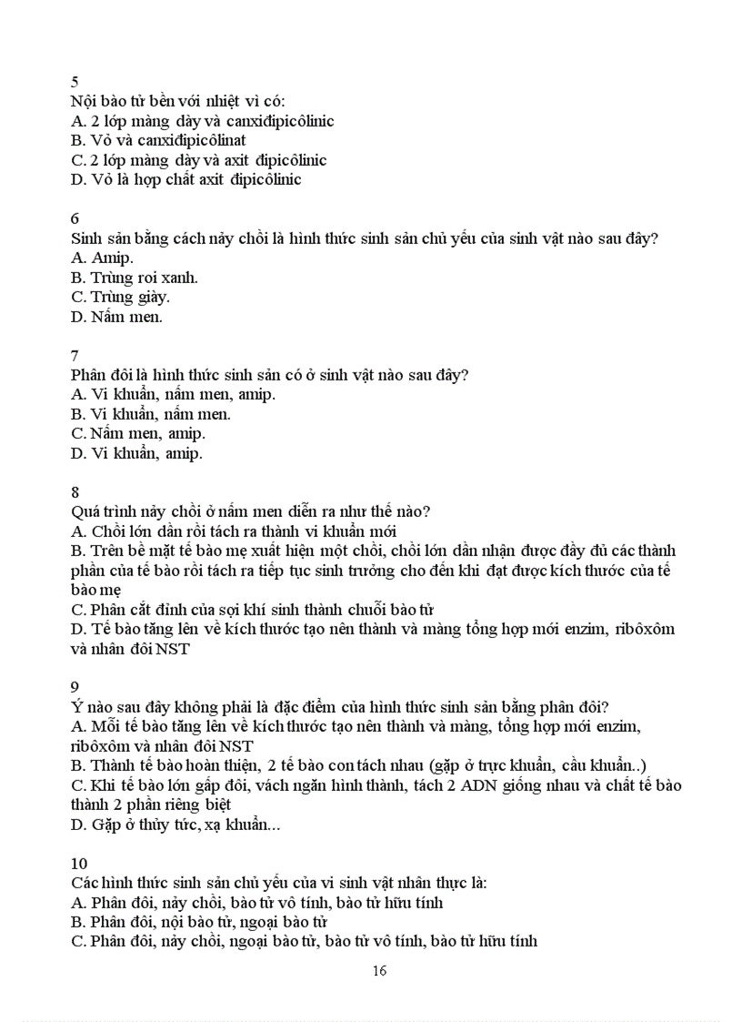 image for page Trắc nghiệm sinh học 10 theo từng bài trong SGK NC HK II