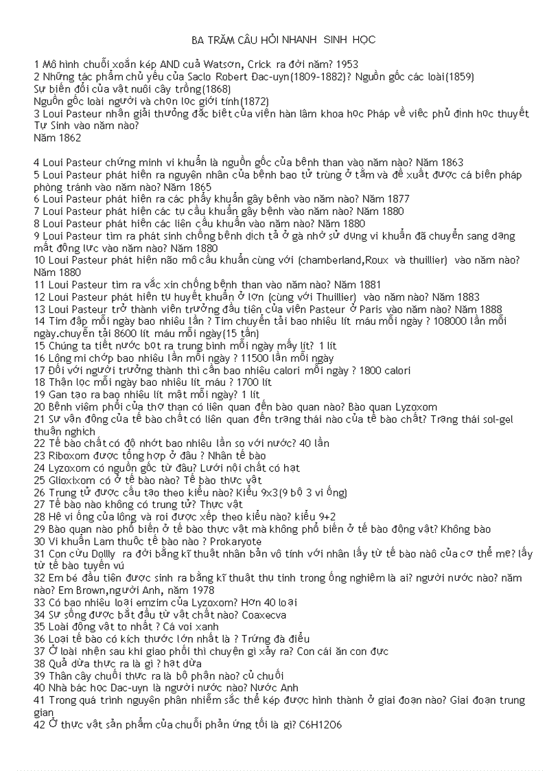 image for page Ba trăm câu hỏi nhanh sinh học