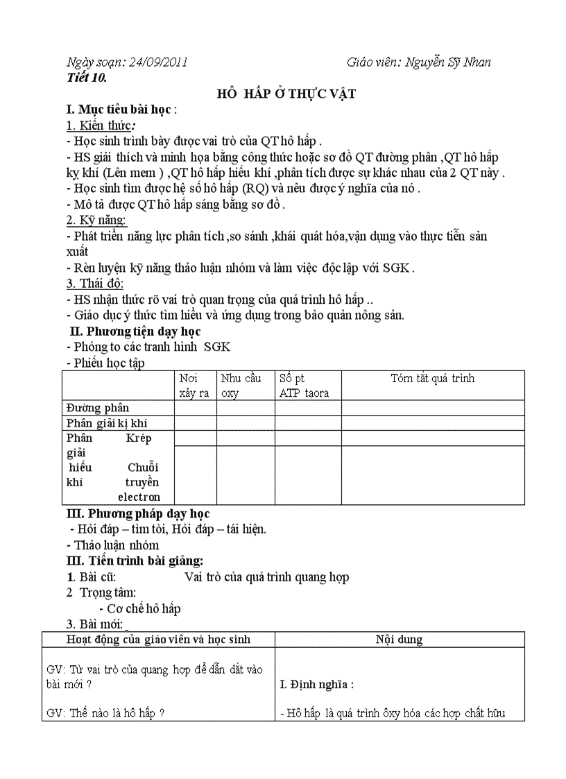 Bài 11 hô hấp ở thực vật NC