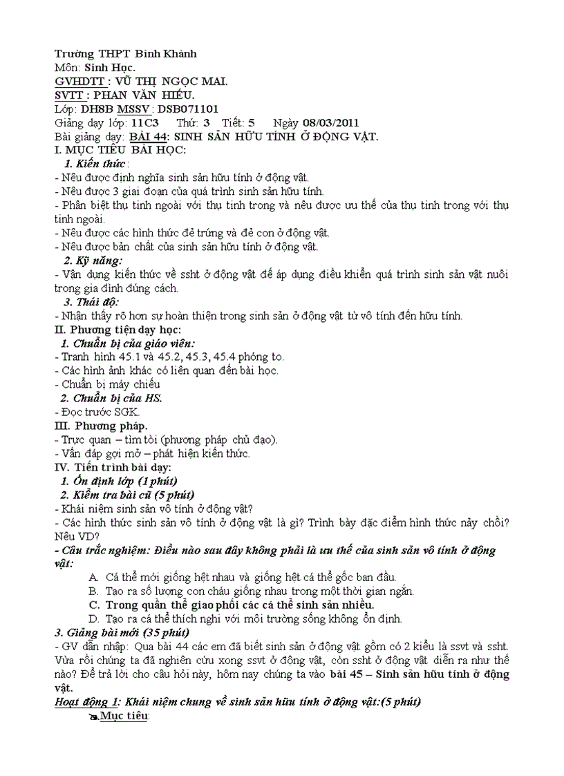 image for page Bài 45 Sinh sản hữu tính ở động vật