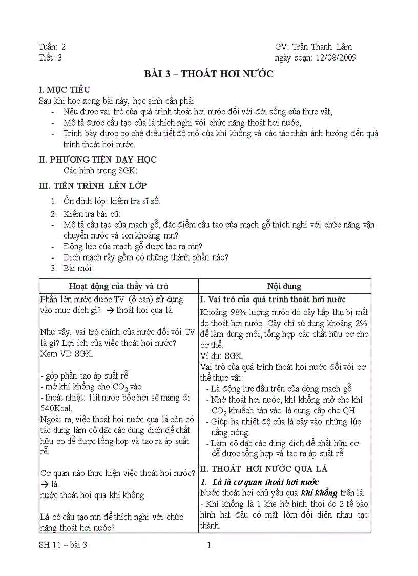 image for page Bài 3 Thoát hơi nước 1