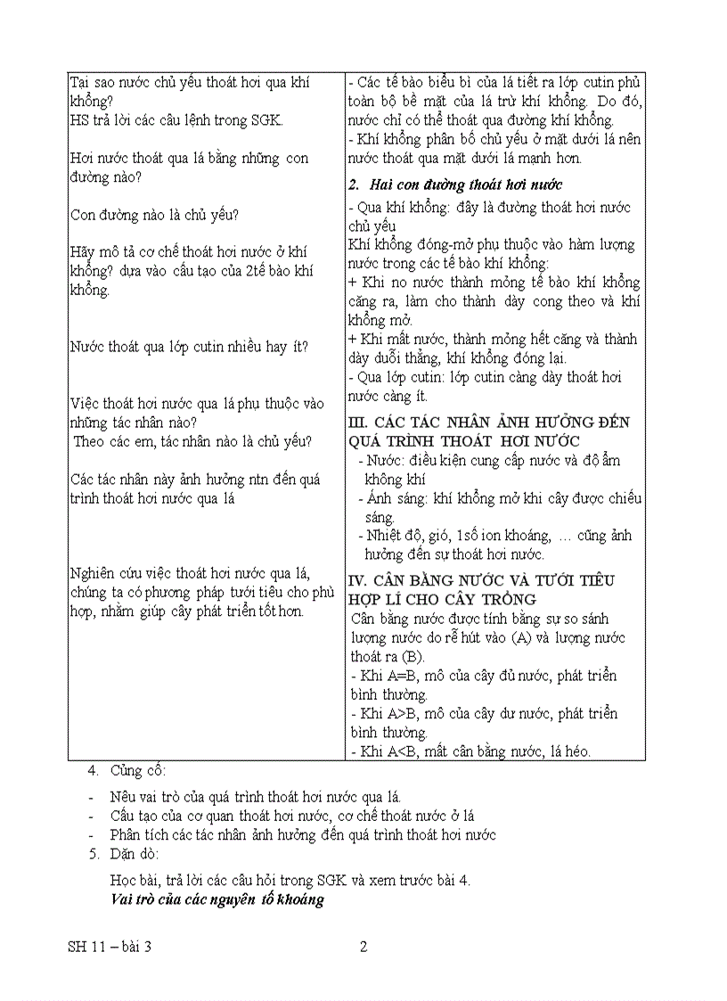 image for page Bài 3 Thoát hơi nước 1