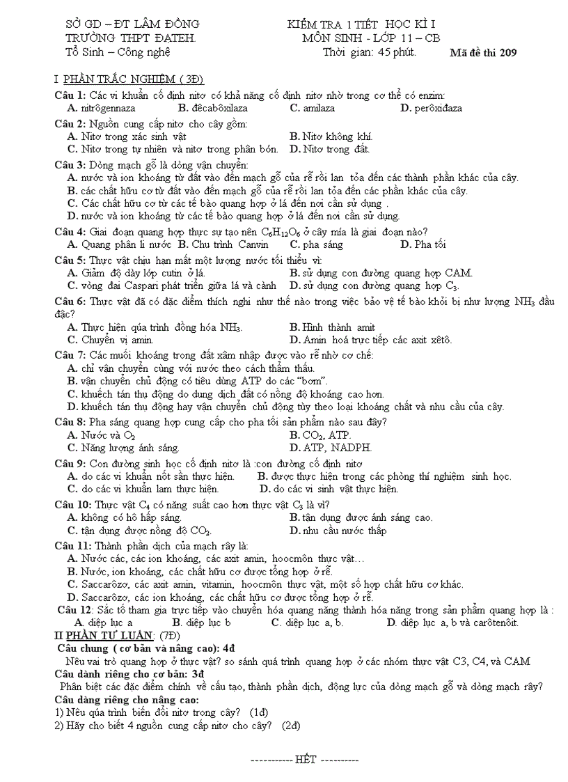 image for page Đề đấp án kiểm tra 1 tiềt 30 trắc nghuệm 70 tự luận đã trộn 4 đề