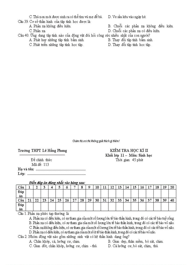 image for page De kiem tra Dap an ki II sinh hoc 11