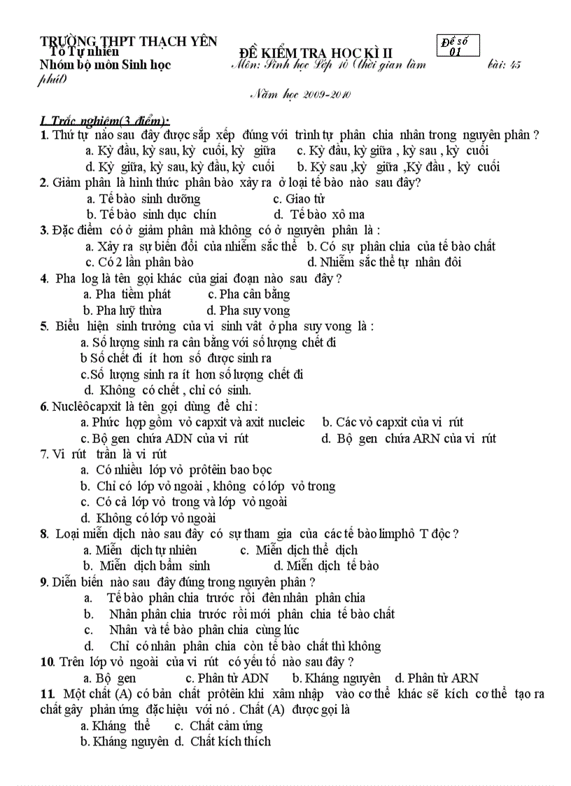 image for page De KT HK II sinh hoc 10 11 co dap an cuc chuan