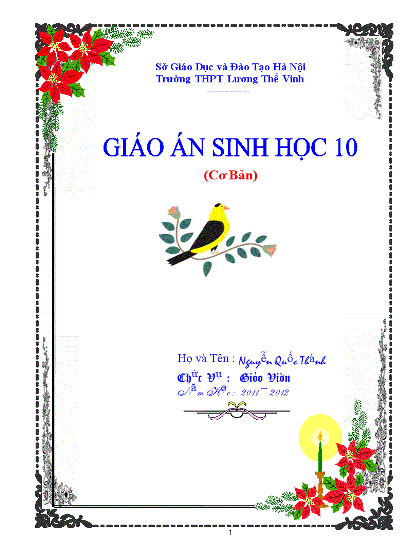 Giao an Sinh 10 Chuan Kien thuc