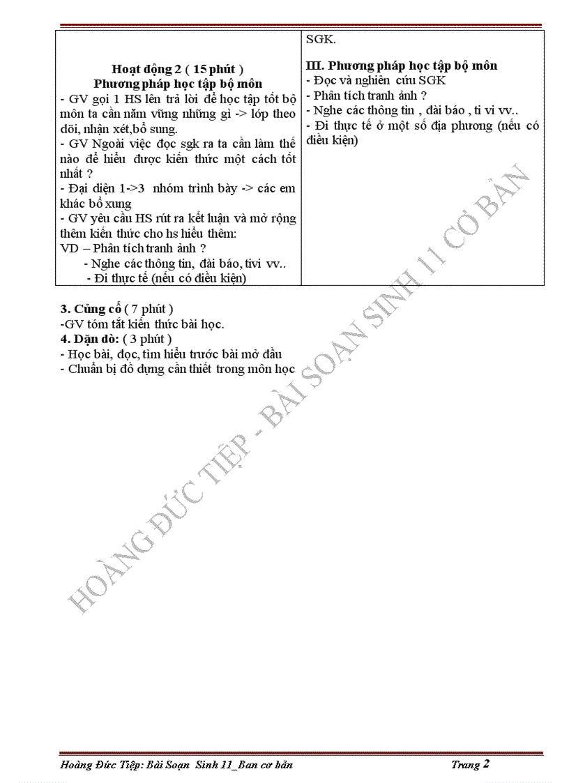 image for page Giáo án sinh 11 2cột tuyệt đẹp