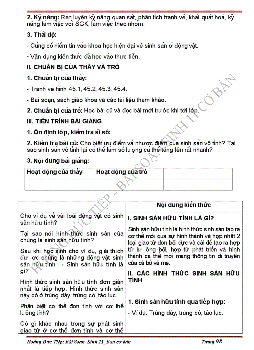 image for page Giáo án sinh 11 2cột tuyệt đẹp