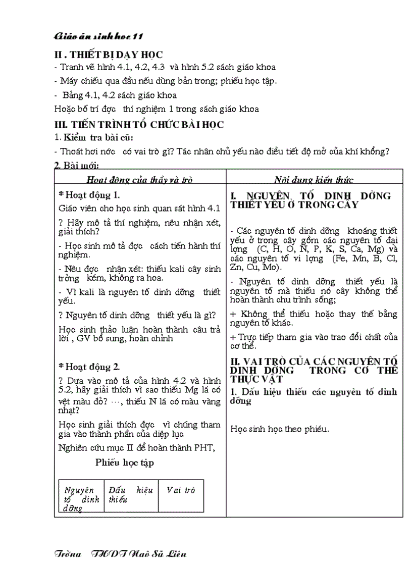 image for page Giáo án Sinh học 11 HKII