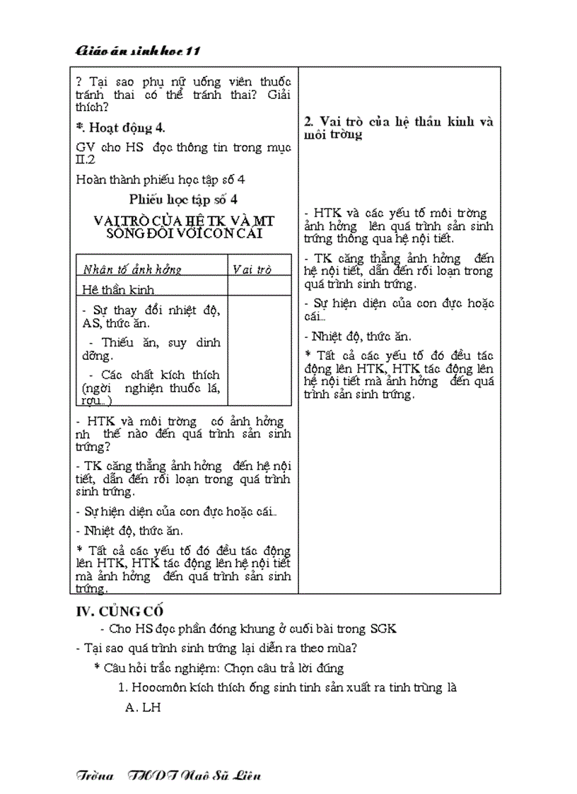 image for page Giáo án Sinh học 11 HKII