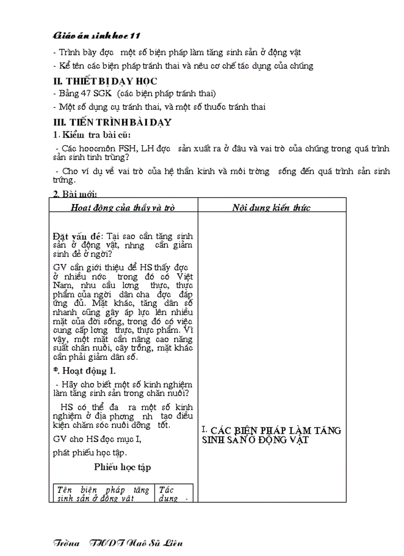 image for page Giáo án Sinh học 11 HKII