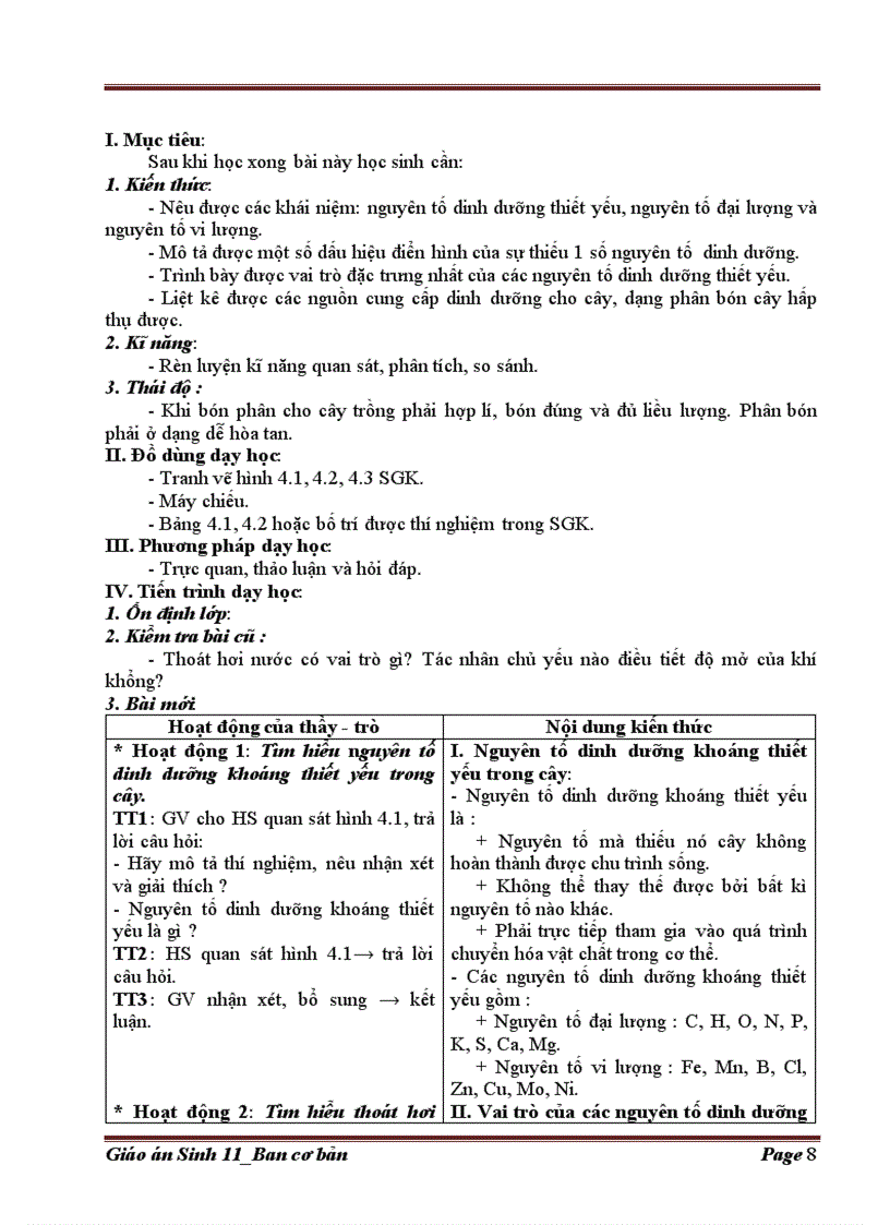 image for page Giáo án Sinh học lớp 11 cơ bản