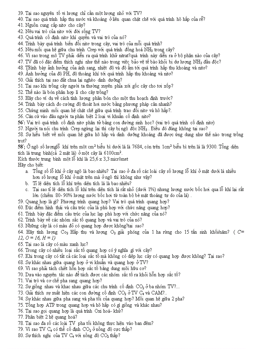 image for page Một số câu hỏi ôn HSG 11 và đáp án