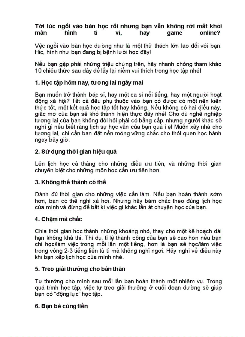 image for page 10 cách trị căn bệnh lười học