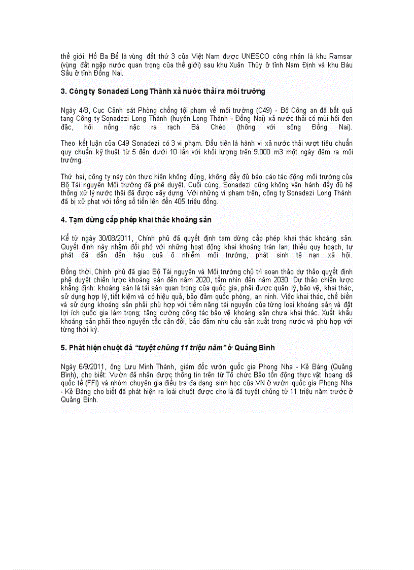 image for page 10 sự kiện môi trường việt nam nổi bật năm 2011