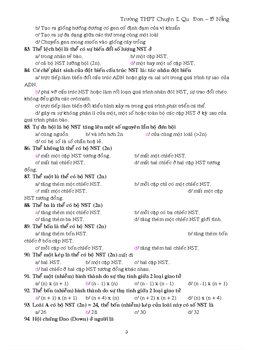 image for page 100 cau TN Di Truyen SH12 nang cao THPT Chuyen Le Quy Don