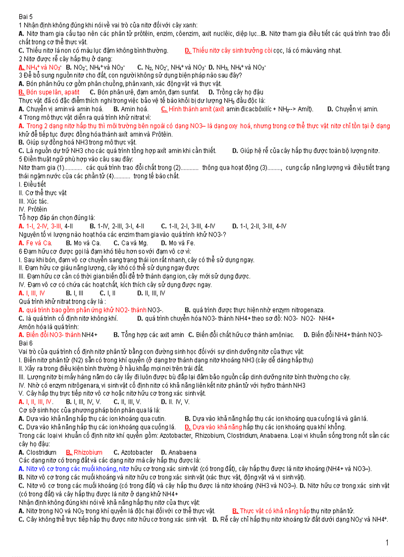 image for page 100 câu tn ôn tập sinh 11 hk i cơ bản