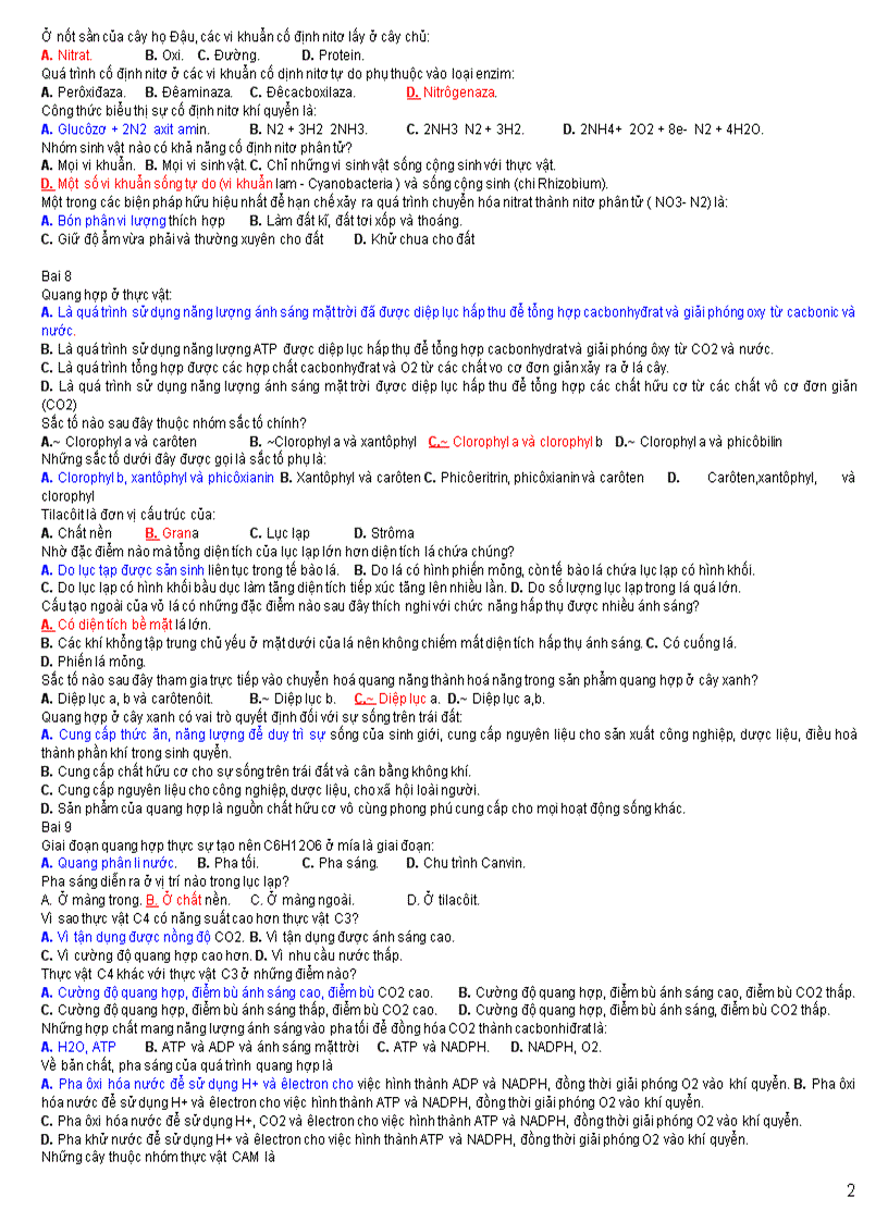 image for page 100 câu tn ôn tập sinh 11 hk i cơ bản