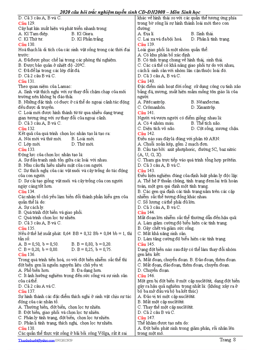image for page 2020 Câu hỏi trắc nghiệm Sinh học