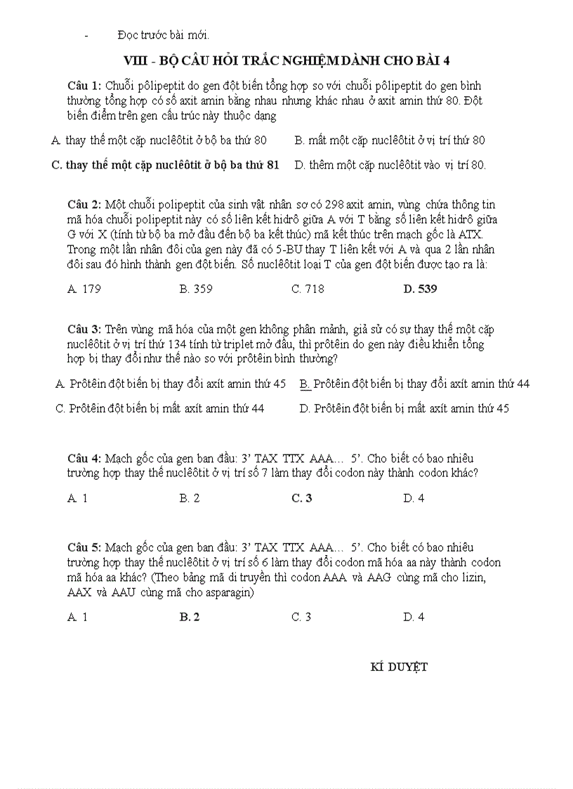 image for page Bài 4 Đột biến gen 12NC