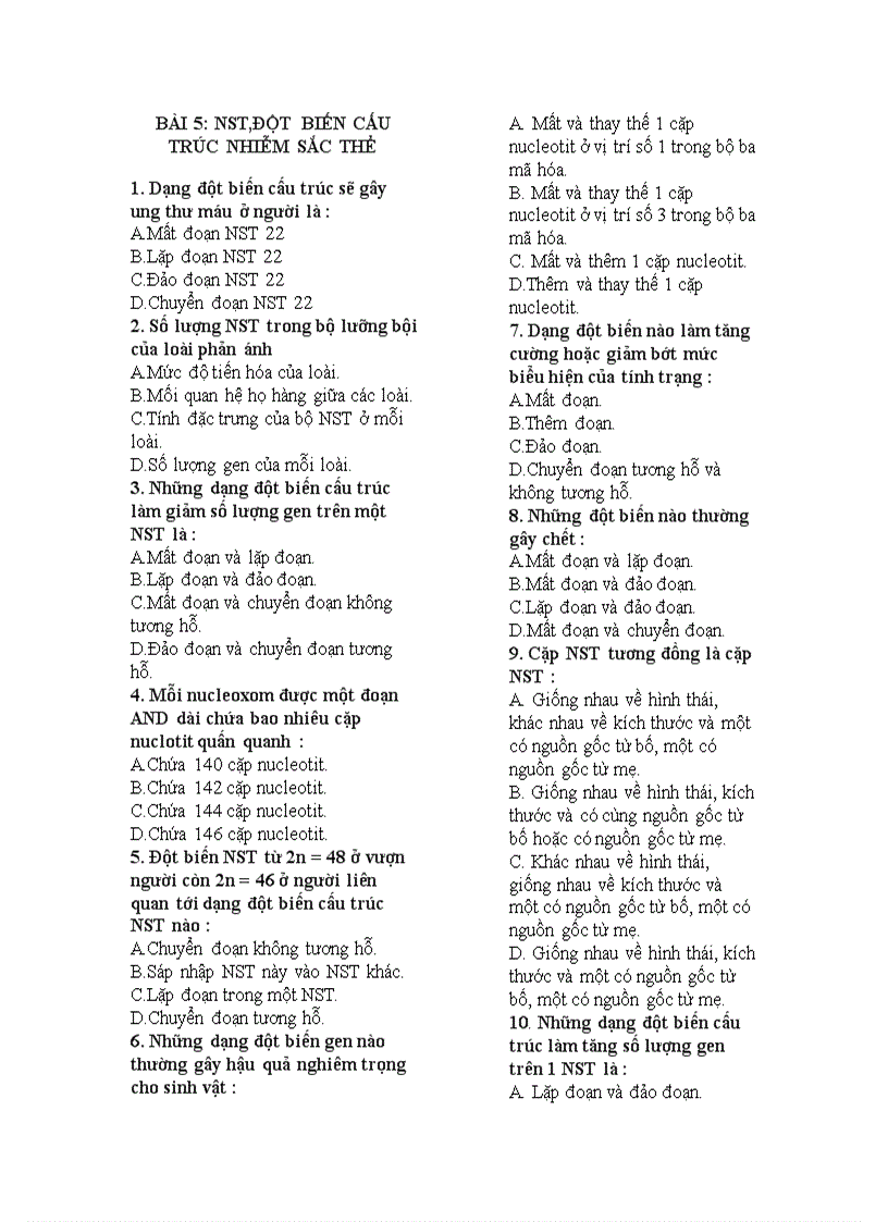 image for page Bai tap trac nghiem sinh hoc theo bai chuong I