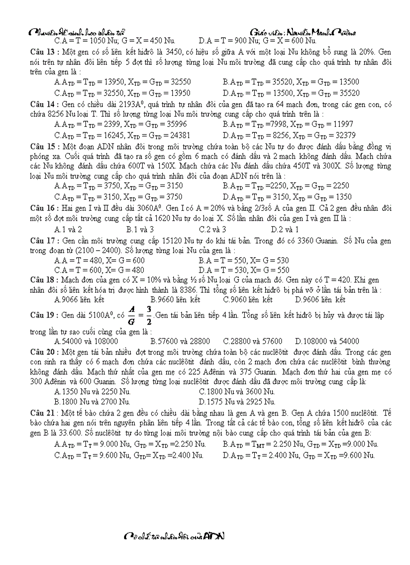 image for page Bài tập về cơ chế tự nhân đôi của ADN