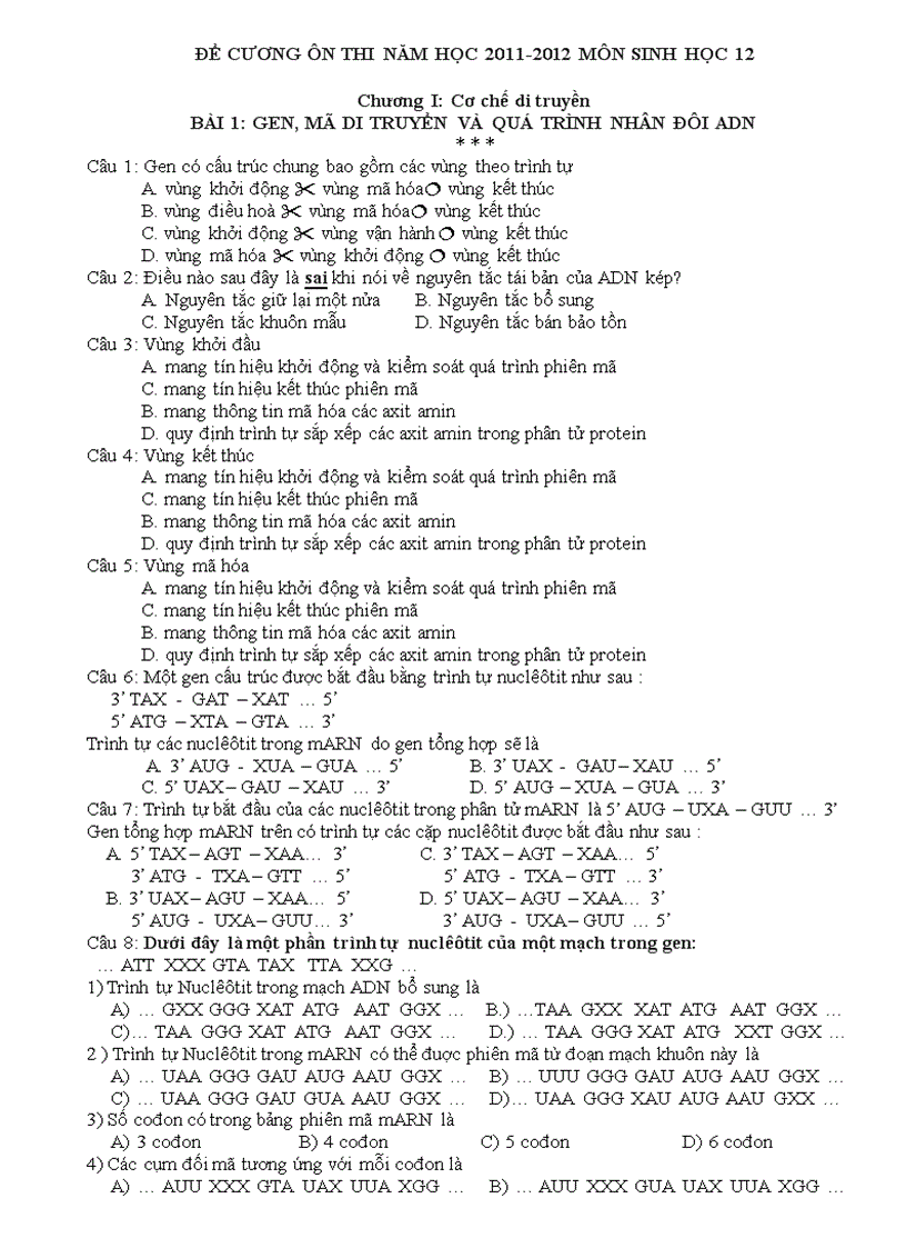 image for page Bộ câu hỏi trắc nghiệm Sinh học 12 HKI