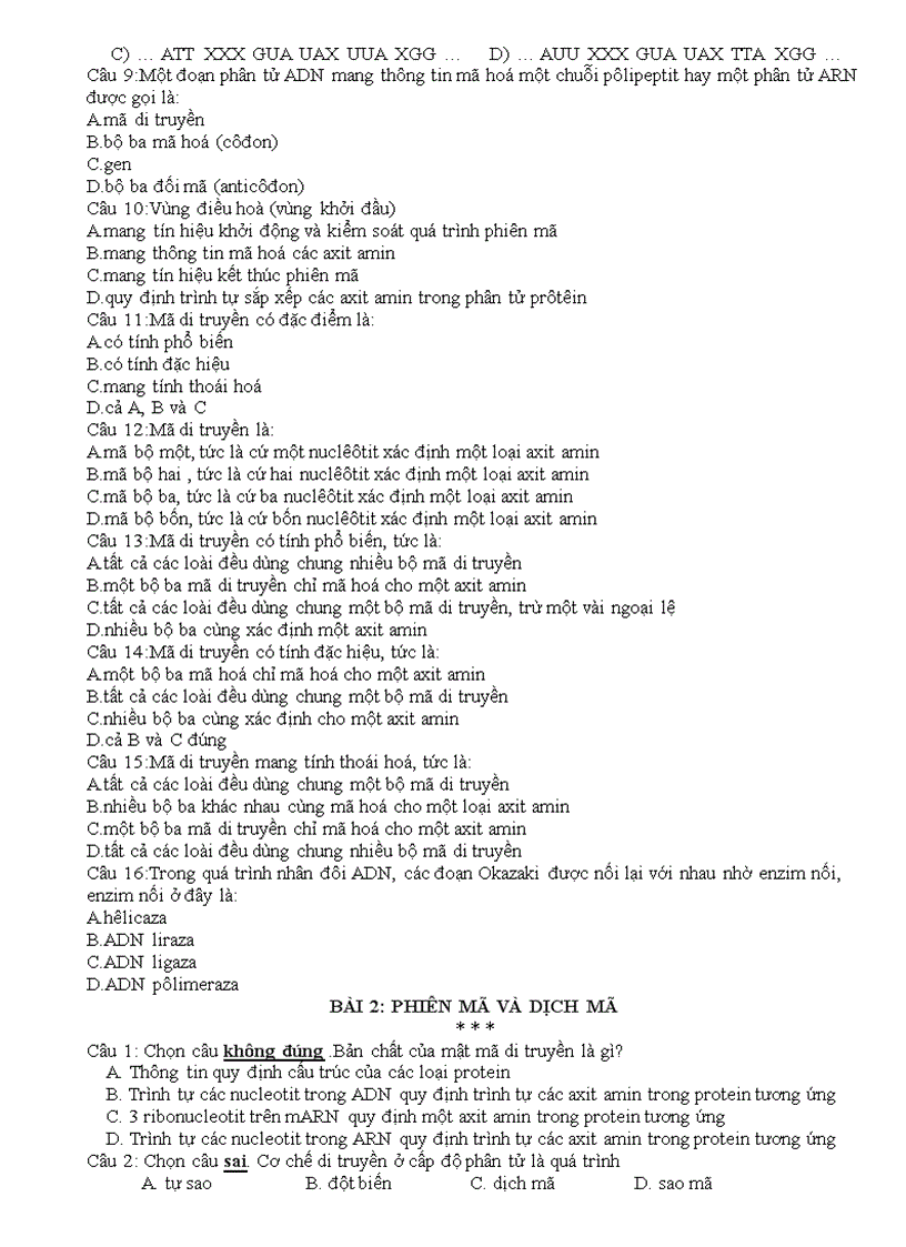 image for page Bộ câu hỏi trắc nghiệm Sinh học 12 HKI