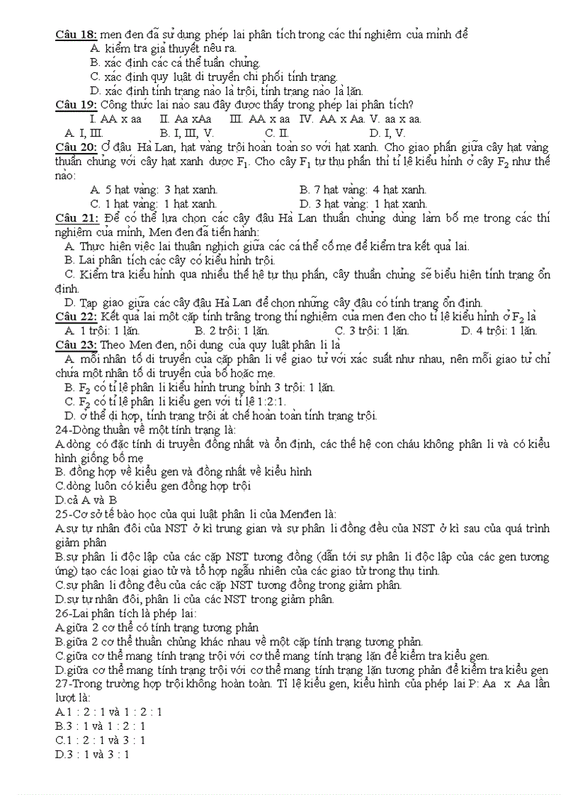 image for page Bộ câu hỏi trắc nghiệm Sinh học 12 HKI