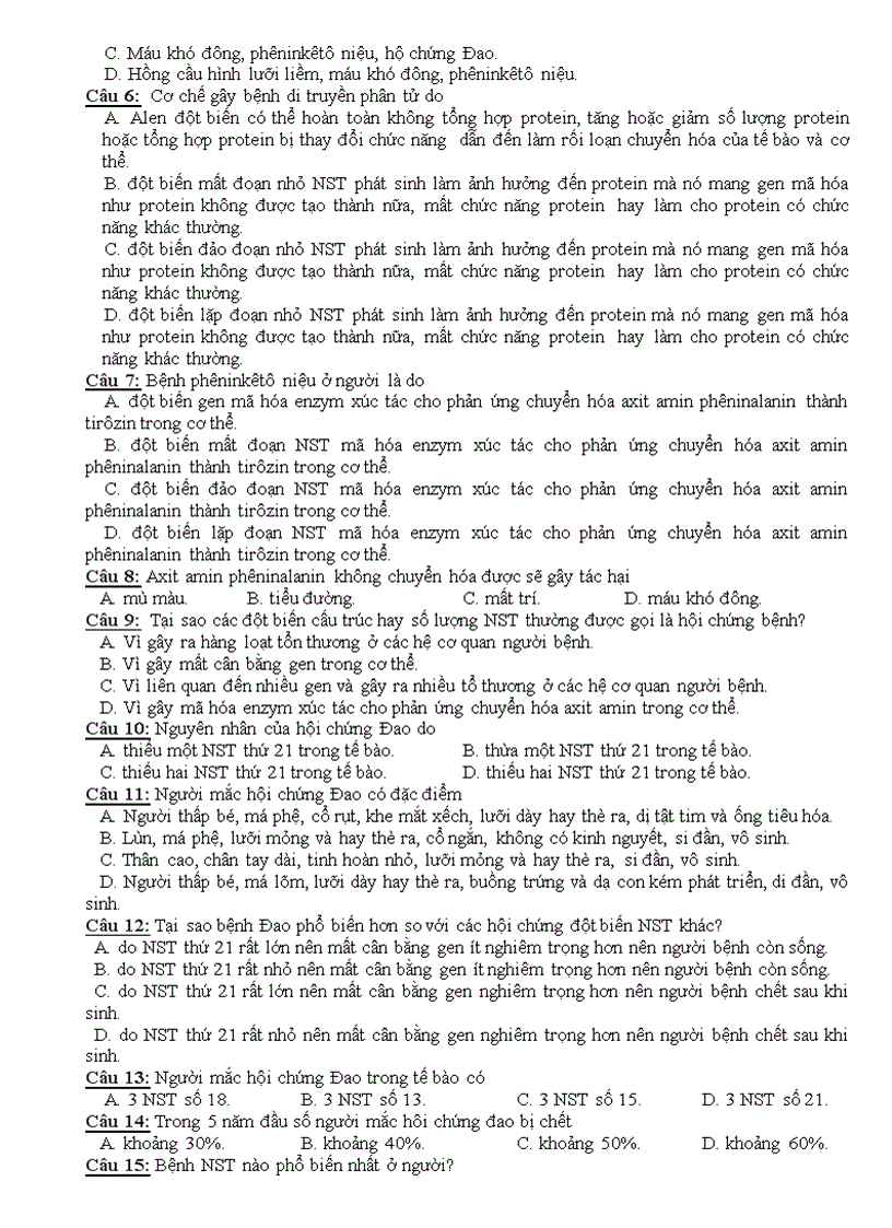 image for page Bộ câu hỏi trắc nghiệm Sinh học 12 HKI