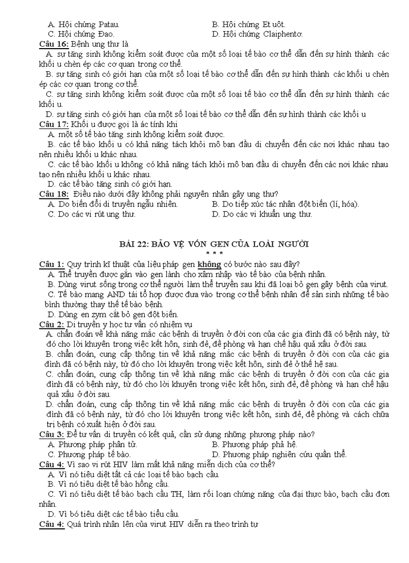 image for page Bộ câu hỏi trắc nghiệm Sinh học 12 HKI