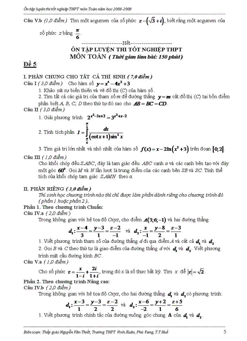 Bộ đề thi thử tnmôn toán năm 2010